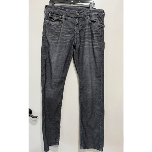True Religion Jeans Ricky Relaxed Straight Black Grey corduroy Men's Size 34X 33 - Picture 2 of 13
